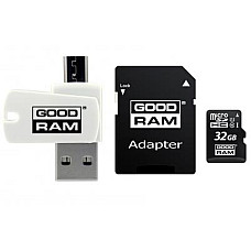 Карта пам`ятi MicroSDHC 32GB UHS-I Class 10 Goodram + SD-adapter + OTG Card reader (M1A4-0320R12)