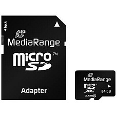 Карта пам`ятi MicroSDHC  64GB Class 10 MediaRange R60/W15MB/s + SD-adapter (MR955)