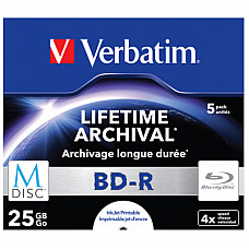 Диск BD Verbatim 25Gb 4x Jewel Case 5шт M-Disc Archival Media (43823)