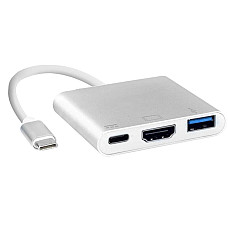Док-станція USB3.1 Type-C --> HDMI/USB3.0/Type-C (F), кабель 0.1м, OEM (S0733) (1622455)