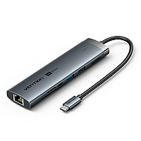 Концентратор VENTION USB-C 7-in-1 USB-C PD + USB 3.2 + USB 3.0 + USB 2.0 + RJ45 + SD/TF + HDMI 0.15m