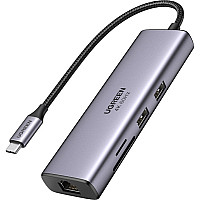 Концентратор Ugreen USB3.1 Type-C to HDMI/USB 3.0x2/RJ45/SD/TF/PD 100W CM512 (60515)