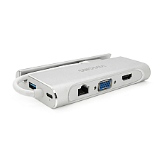 Хаб-конвертор VEGGIEG TC07-S Type-C (тато) на Type-C (мама) + USB3.0 * 3 (мама) + HDMI (мама) + SD/TF, 10см, Silver, Box (1585502)