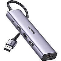 Концентратор Ugreen USB 3.0 to 3хUSB 3.0/Type-C+RJ45(1000M) Ethernet 5in1 CM475 (60554)