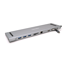 Хаб-конвертор VEGGIEG TC10 Type-C (тато) на Type-C (мама) + USB3.0 * 3 (мама) + HDMI (мама) + VGA (мама) + jack3.5 (мама) + SD / TF + RJ45, 10 см, Silver, Box (1585503)