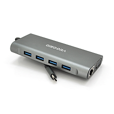 Хаб-конвертор VEGGIEG TC11-S Type-C (тато) на Type-C(мама) + USB3.0*3(мама) + HDMI(мама) + jack3.5(мама) + SD/TF + RJ45, 10 см, Silver, Box (1585504)