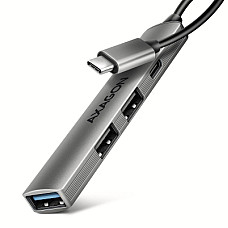Концентратор AXAGON USB-C to 1xUSB-A 5Gbps + 2xUSB-A 480Mbps + 1xUSB-C 480Mbps 0.12m aluminum (HUE-S