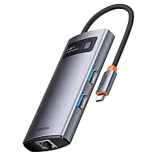 Адаптер Хаб Baseus Metal Gleam 4in1 USB-C (3xUSB-A+RJ45) Gray (WKWG070113) (1821037)