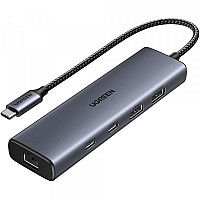 Концентратор Ugreen USB-C to 1xUSB-A 3.2 + 1xUSB-A 2.0 + 2xUSB-C 3.2 + RJ45 + PD CM512 gray (45320)