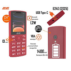 Мобiльний телефон 2E E240 2025 Dual Sim Red (794300867219)