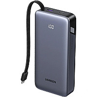 УМБ Ugreen 25000mAh 45W PD/QC, USB-A,USB-С IN/OUT, with built in USB-C cable (PB536) Gray (55988B)