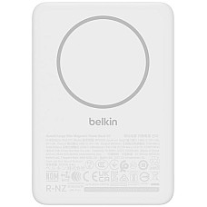 Акумулятор портативний літій-іонний Power Bank Belkin 5000мА·год, Slim Magnetic, білий (BPD010HQWH)