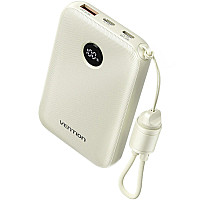 УМБ Vention 10000mAh 22,5W Fast Charging, USB-A, 2xUSB-C, with built-in USB-C cable, Beige (FKAN0-C)