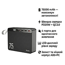 Батарея універсальна HOCO 75000 mAh Overlord PD/20W, QC/3.0/22.5W, Black (J94 / 714739)