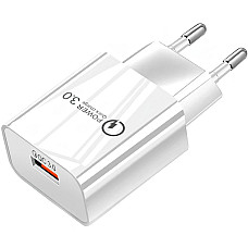 Зарядний пристрій 1xUSB 18W QС3.0, білий (B00738)