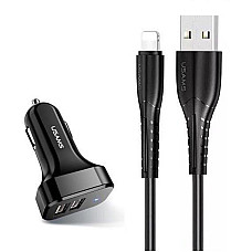 Автомобільний зарядний пристрій Usams U35 (2xUSB, 2.1A) Black (6958444985961) + кабель Lightning