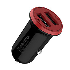 Автомобільний зарядний пристрій ColorWay (2USB,3.4A, 17W) Red/Black (CW-CHA026-BK)