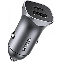 Зарядний пристрій Ugreen 1xUSB-C + 1xUSB 30W car adapter CD130 black (40858)