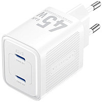 Зарядний пристрій Vention 2xUSB-C PD45W GaN white (FEFW0-EU)