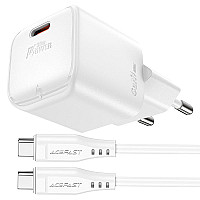 Зарядний пристрій Acefast USB-C 30W Gan A77 mini + USB-C cable Fast Charger White (6974316282853)