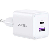 Зарядний пристрій Ugreen USB + USB-C GaN 30W X516 white (65015)
