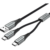 Дата кабель USB 2.0 AM to 2хUSB-C M 1.0m 2.4А 480Mbps Aluminum Vention (CQOHF)