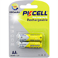 Акумулятор AA 600mAh, 1.2V Ni-MH, rechargeable battery, PKCELL, 2pcs/card (AA600-2B)