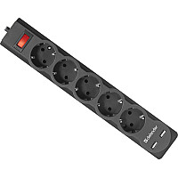 Мережевий фільтр живлення Defender DFS 751, 1.8m, 5роз., 2xUSB (99751)