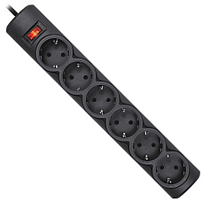 Power filtr 1.8м Defender DFS151, чорний, 6 розеток, з вимикачем (994940)