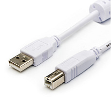 Кабель Atcom USB - USB Type-B V 2.0 (M/M), 0.8 м, Ferrite, білий (6152) пакет