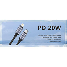 Кабель Foneng X95 Metal Head Braided Cable USB-C - Lightning (M/M) PD20W, 1.2 м, Black (X95-CA-TCIP)