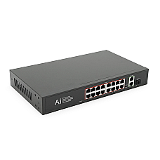 POE комутатор Merlion 16 POE 10/100 + 1 Single Fiber Tx 1310nm 20km + 2 RJ45 10/100/1000 + вбудований блок живлення 52V 4.8A (1615749)