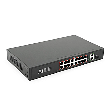 POE комутатор Merlion 16 POE 10/100 + 1 Single Fiber Tx 1310nm 20km + 2 RJ45 10/100/1000 + вбудований блок живлення 52V 4.8A (1615749)