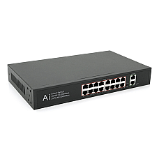 POE комутатор Merlion 16 POE 10/100 + 2 RJ45 10/100/1000+ вбудований блок живлення 52V 3.85A (1615751)
