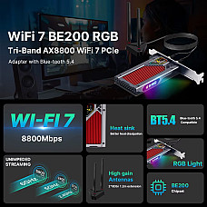 Бездротовий адаптер Fenvi FV-BE8800RGB Wi-Fi 7, Bluetooth 5.4 Gaming Tri Band 2.4G/5G/6GHz