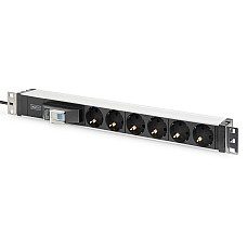 Digitus Блок розеток 1U, 6xSchuko, 16A, 250V, автомат, вилка Schuko (1490141)