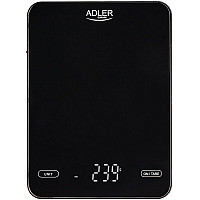 Ваги кухонні Adler AD 3177 black електронні/ 10кг/ г; мл, унція/ USB type C/ автовимкнення/ скло (AD3177B)
