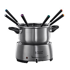 Електричне фондю Russell Hobbs Fiesta, ємність 2л, 1200Вт, 6 виделок в комплекті, нерж. сталь, сірий (22560-56)