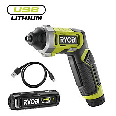 Викрутка акумуляторна Ryobi RSD4-120T 4В, USB, Lithium, 1х2Ah, 5Нм, 200об/хв, кейс, 10 насадок (5133006210)