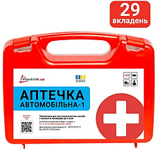 Автомобільна аптечка Poputchik -1 (АМА-1) згідно ДСТУ 3961-2000 футляр м'який червоний 19х8 (02-021-М)