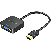 Перехідник HDMI M -> VGA F, 1080P 60Hz, 3,5мм Audio, Micro USB (F) powered, кабель 0,15м Vention (ACRBB) (1774110)
