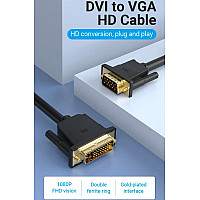 Кабель мультимедійний DVI M to VGA M 3.0m 24+5pin black Vention (EACBI)