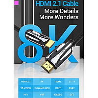 Кабель мультимедійний HDMI M to HDMI M 2.0m V2.1 8K60Hz braided black Vention (AALBH)