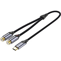 Кабель мультимедійний USB-C M to 2xRCA F 0.5m black Vention (BGVHD)