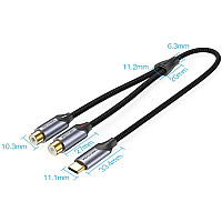 Кабель мультимедійний USB-C M to 2xRCA F 0.5m black Vention (BGVHD)