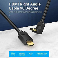 Кабель мультимедійний HDMI M to HDMI M 1.0m V2.0 4K60Hz 90° corner PVC black Vention (AARBF)