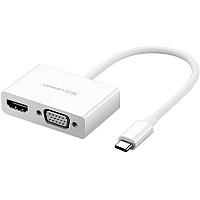 Адаптер Ugreen MM123 HDMI+VGA - USB Type-C (F/M), White (30843)