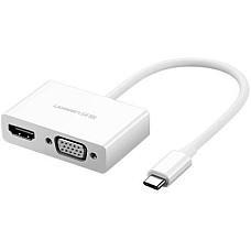 Адаптер Ugreen MM123 HDMI+VGA - USB Type-C (F/M), White (30843)