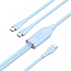 Дата кабель USB-C to 2xUSB-C 1.5m 5.0A Silicone Type Blue Vention (CTMSG)