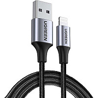 Дата кабель USB 2.0 AM to Lightning 2.0m US199 2.4A Black Ugreen (60158)